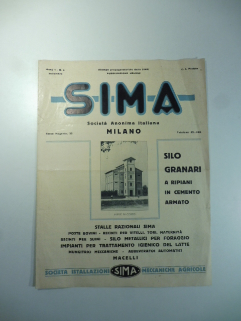 Sima, Milano. Stalle razionali, recinti, mungitrici. Pieghevole pubblicitario